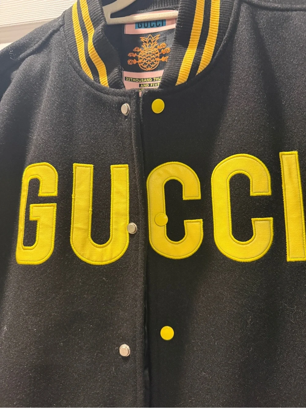 Gucci Black and Bright Yellow Letterman Jacket
